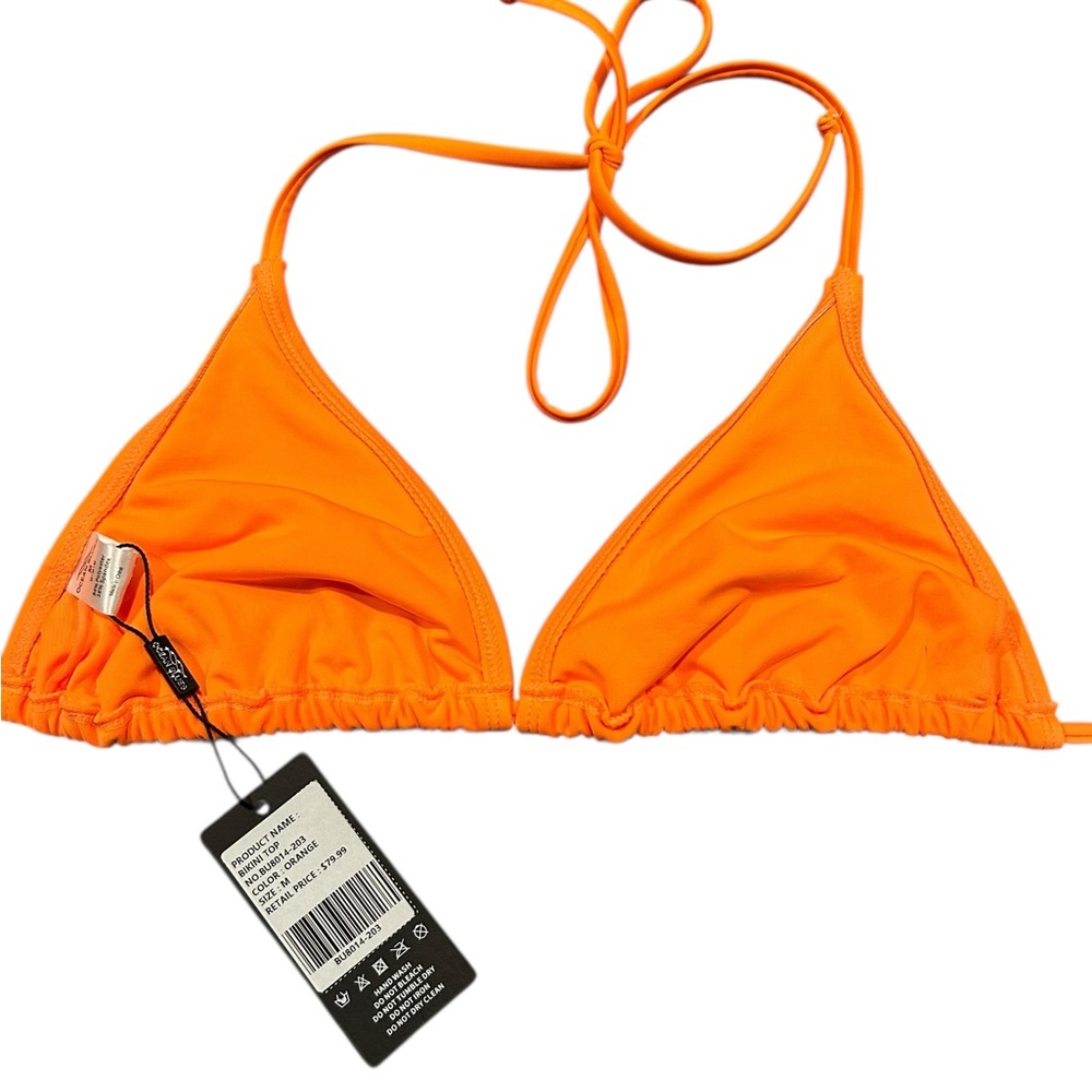 🧡Ocean Blues Neon Orange Triangle String Bikini Top - Picture 5 of 8